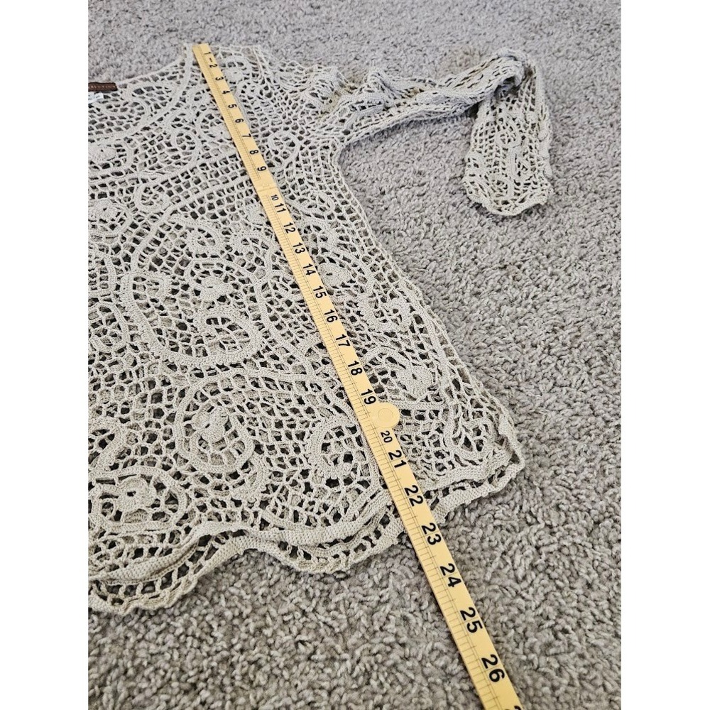 Peruvian Connection Pima Cotton Crochet Lace Top Beige Paisley Long Sleeve Small - Picture 5 of 6